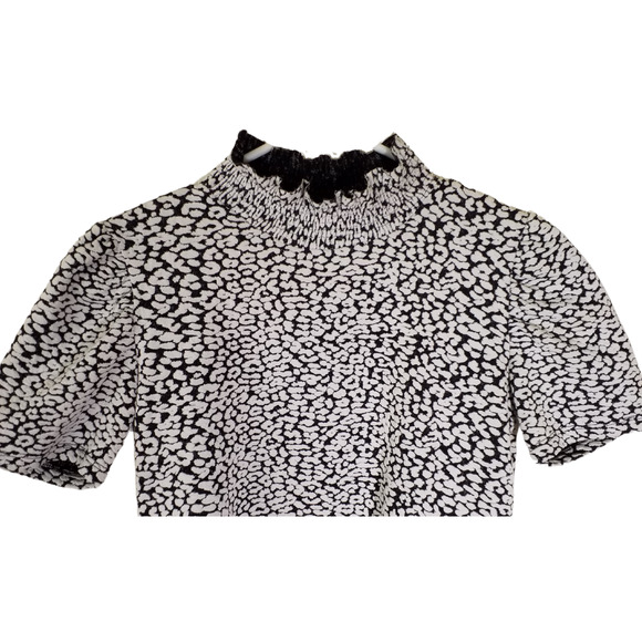 Zara Puff Sleeve Leopard Blouse – Black/White – Size 4 - Picture 2 of 4